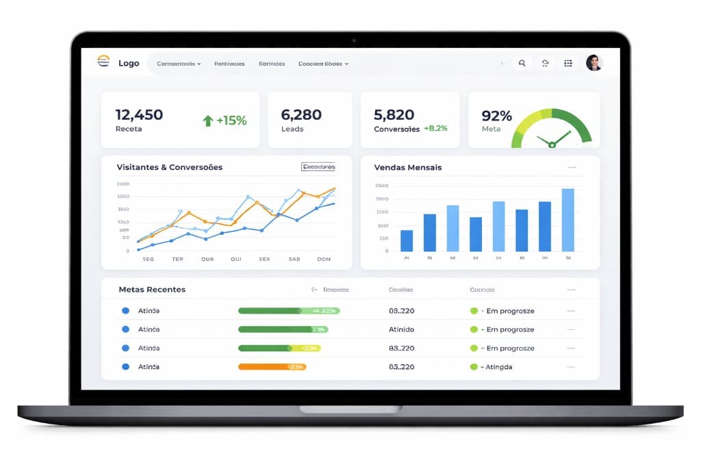 Dashboard de performance com gráficos e indicadores