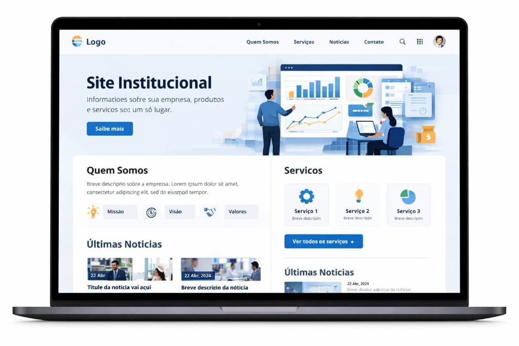 Site institucional moderno em notebook